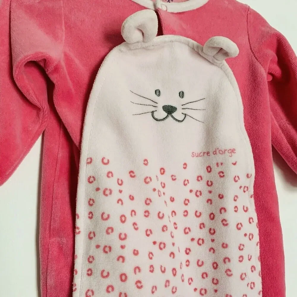 SUCRE D'ORGE Velour Boutique Baby Girl Sleeper One-Piece Outfit Pink 6 Months